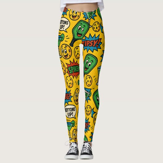 Pickleball-Toms hoch! Smiley Ball Court Leggings (Vorderseite)
