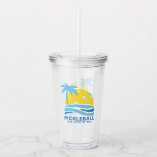 Pickleball Tropical Palm Tree Sun Ihren benutzerde Acryltrinkbecher