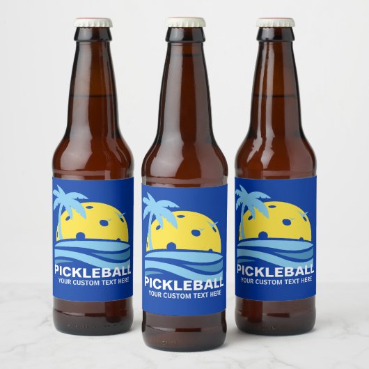 Pickleball Tropical Palm Tree Sun Ihren benutzerde Bierflaschenetikett (Flaschen)