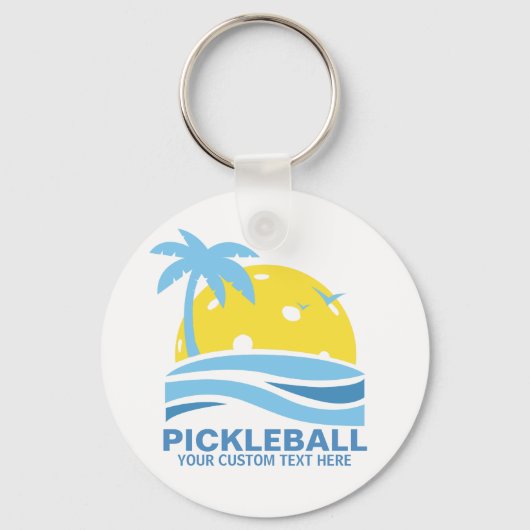 Pickleball Tropical Palm Tree Sun Your Custom Text Schlüsselanhänger (Vorderseite)