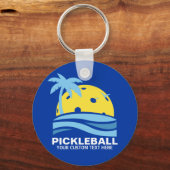 Pickleball Tropical Palm Tree Sun Your Custom Text Schlüsselanhänger (Vorderseite)