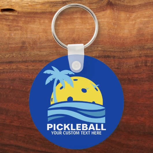 Pickleball Tropical Palm Tree Sun Your Custom Text Schlüsselanhänger (Vorderseite)
