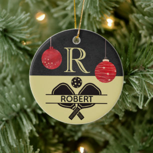 Pickleball Typ Weihnachtsmonogramm Anfangsname Keramik Ornament