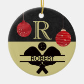 Pickleball Typ Weihnachtsmonogramm Anfangsname Keramik Ornament (Vorne)