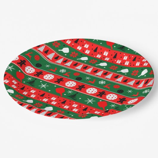 Pickleball Ugly Sweater Holiday Pappteller (Schrägansicht)