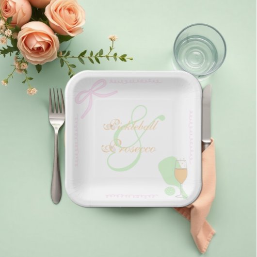 Pickleball- und Prosecco-Brautjunggesellinnenabsch Pappteller