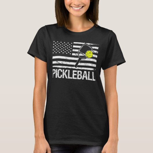 Pickleball, US-amerikanische Flagge T-Shirt (Vorderseite)
