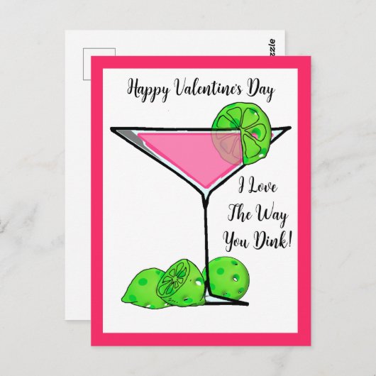 Pickleball Valentine I Liebe, wie Sie Cosmo trinke Postkarte (Vorne/Hinten)