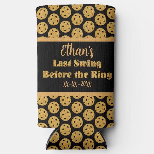 Pickleball Wedding Black and Gold Personalisiert Selters Dosenkühler (Vorderseite)