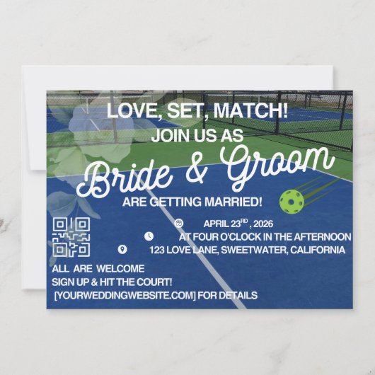 Pickleball Wedding Invitation - Modern Court Sport Einladung (Vorderseite)