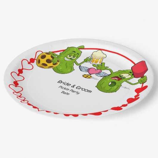 Pickleball Wedding Pappteller (Schrägansicht)