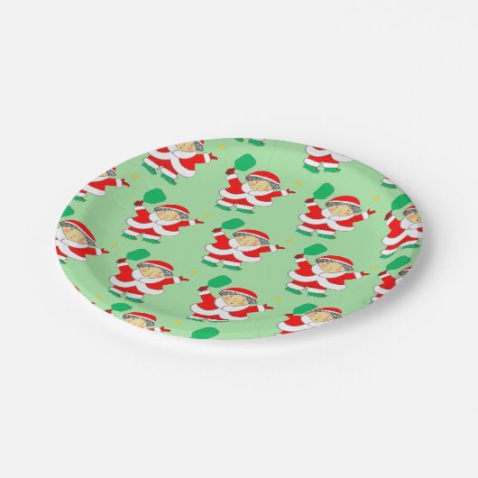 Pickleball Weihnachten Pappteller (Schrägansicht)