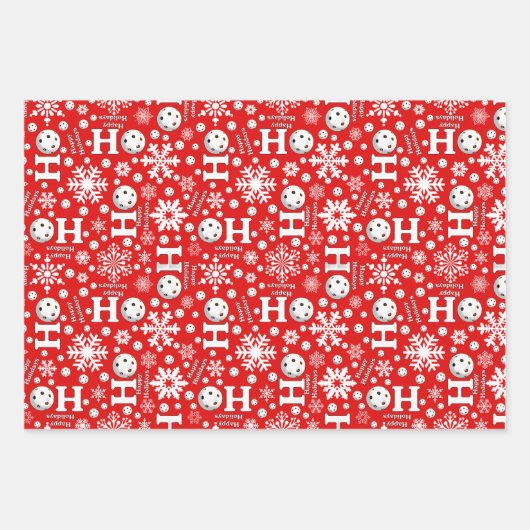 Pickleball Weihnachten Rote Grüne Ornamente Snowba Geschenkpapier Set (Vorderseite)
