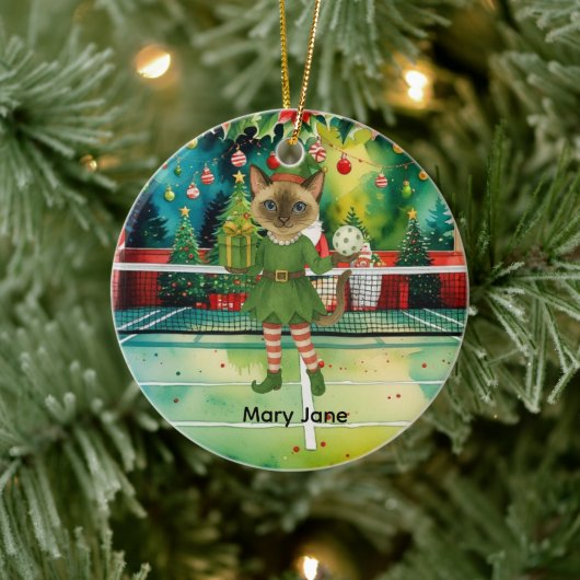 Pickleball Weihnachten Thema für Cat Lovers Keramik Ornament (Baum)