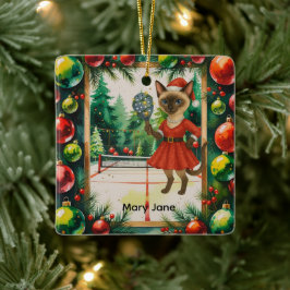 Pickleball Weihnachten Thema für Cat Lovers Keramikornament