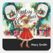 Pickleball Weihnachten Thema für Cat Lovers Quadratischer Aufkleber (Vorderseite)