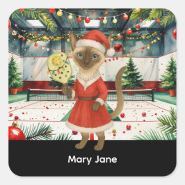 Pickleball Weihnachten Thema für Cat Lovers Quadratischer Aufkleber