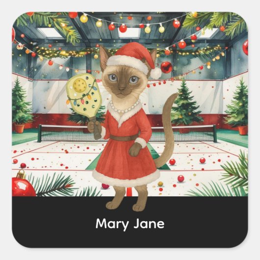 Pickleball Weihnachten Thema für Cat Lovers Quadratischer Aufkleber (Vorderseite)