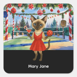Pickleball Weihnachten Thema für Cat Lovers Quadratischer Aufkleber