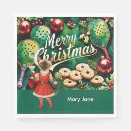 Pickleball Weihnachten Thema für Cat Lovers Serviette