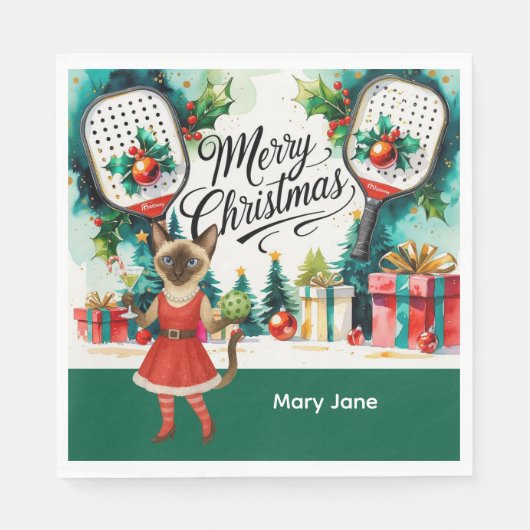 Pickleball Weihnachten Thema für Cat Lovers Serviette (Vorderseite)