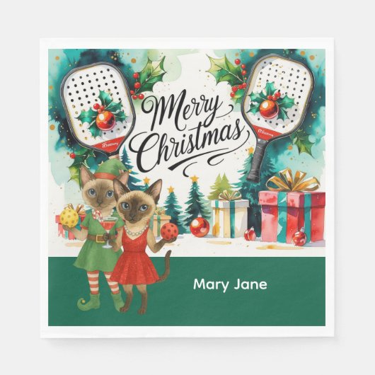 Pickleball Weihnachten Thema für Cat Lovers Serviette (Vorderseite)