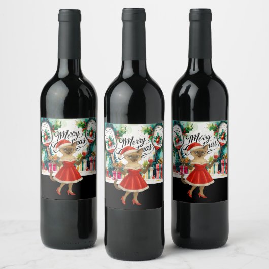 Pickleball Weihnachten Thema für Cat Lovers Weinetikett (Flaschen)