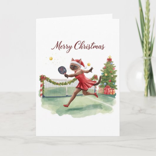 Pickleball Weihnachten Thema mit Katze Karte (Vorderseite)