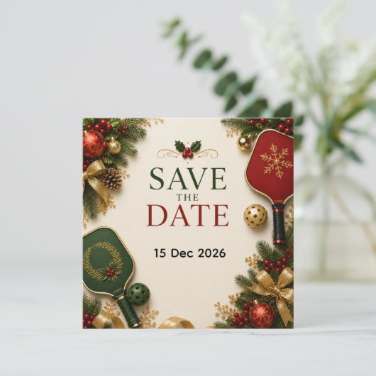 Pickleball Weihnachts-Thema Save The Date (Stehend Vorderseite)