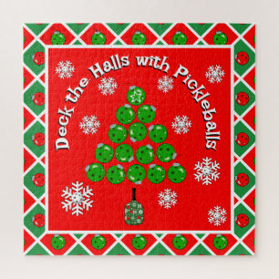 Pickleball-Weihnachtsbaum-Deck the Halls Rot Grün Puzzle
