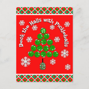Pickleball-Weihnachtsbaum-Halle schmücken Rot Grün Postkarte