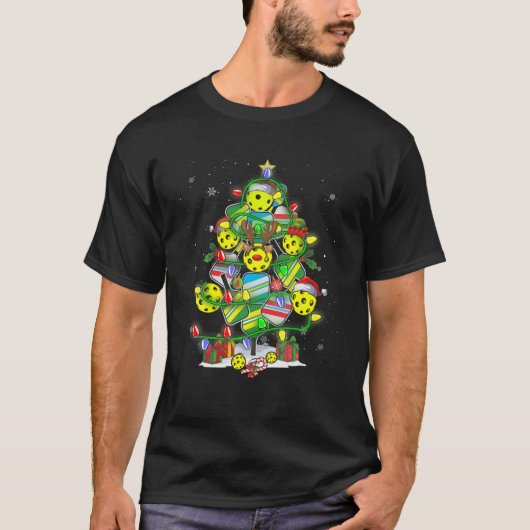 Pickleball Weihnachtsbaum Santa Pickleball T-Shirt (Vorderseite)