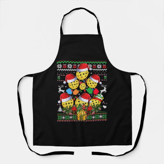 Pickleball Weihnachtsbaum Ugly Sweater Santa Paddl Schürze (Vorderseite)