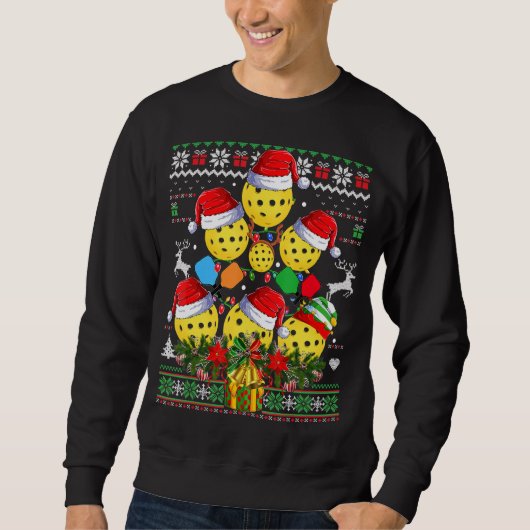 Pickleball Weihnachtsbaum Ugly Sweater Santa Paddl Sweatshirt (Vorderseite)