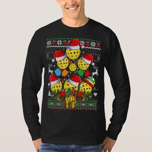 Pickleball Weihnachtsbaum Ugly Sweater Santa Paddl T-Shirt (Vorderseite)