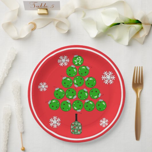 Pickleball-Weihnachtsbaum-Xmas-Party Pappteller (Hochzeit)