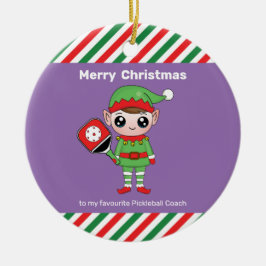 Pickleball Weihnachtself, Keramik Ornament