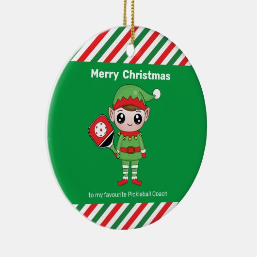 Pickleball Weihnachtself, Keramik Ornament (Rechts)