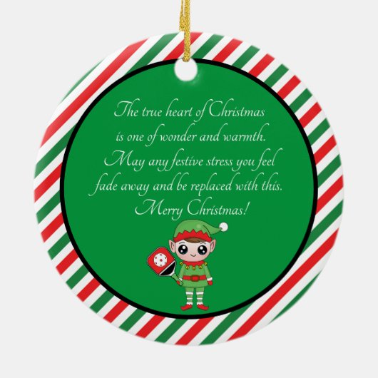 Pickleball Weihnachtself, Keramik Ornament (Hinten)