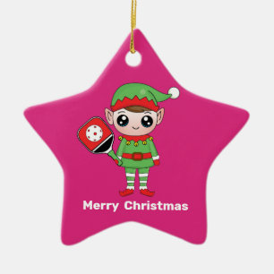 Pickleball Weihnachtself, Star Keramik Ornament