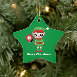 Pickleball Weihnachtself, Star Keramik Ornament