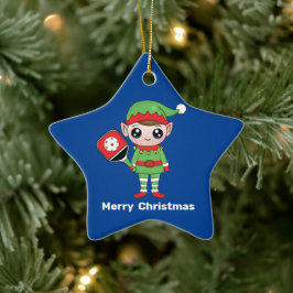 Pickleball Weihnachtself, Star Keramik Ornament