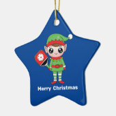 Pickleball Weihnachtself, Star Keramik Ornament (Links)