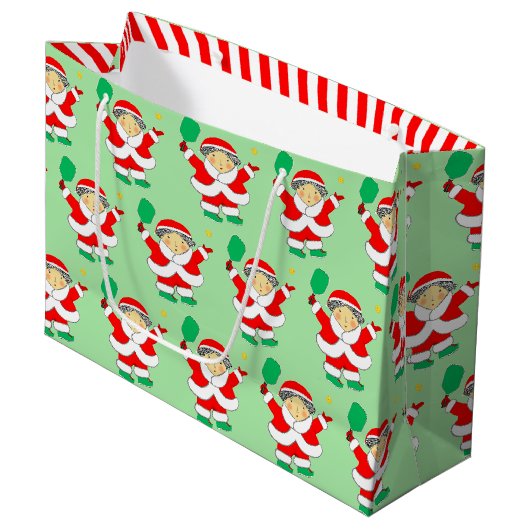 Pickleball Weihnachtsfeiertag Große Geschenktüte (Vorderseite Schrägansicht)