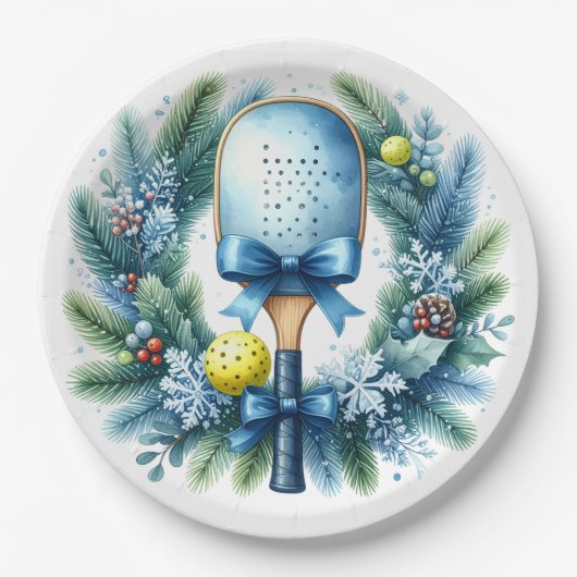 Pickleball-Weihnachtskranz Pappteller (Vorderseite)