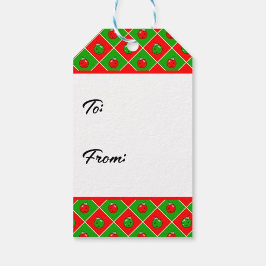 Pickleball Weihnachtsrot und grüne Ornamente Karos Geschenkanhänger (Rückseite)