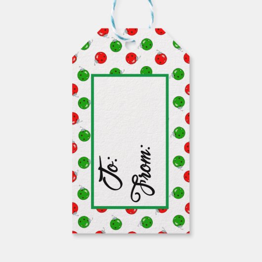 Pickleball Weihnachtsschmuck Red Green auf White Geschenkanhänger (Rückseite)
