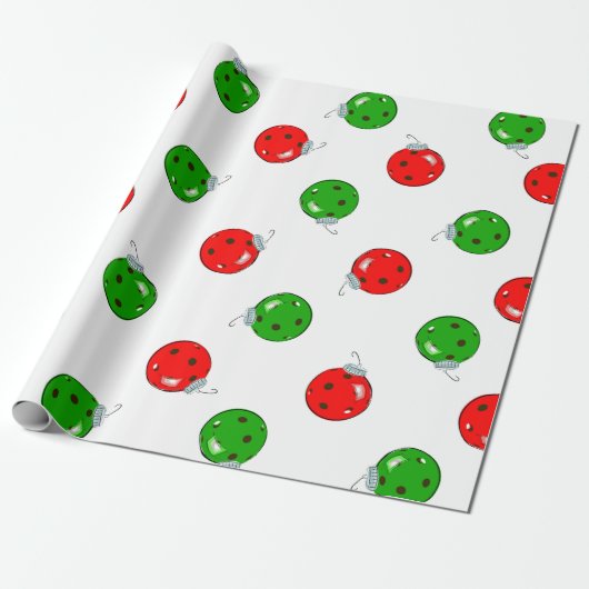 Pickleball Weihnachtsschmuck Red Green auf White Geschenkpapier (Ungerollt)