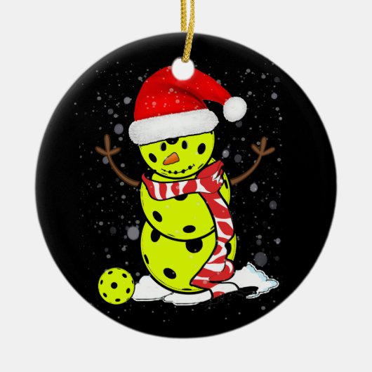Pickleball Weihnachtsschneemann mit Hut des Weihna Keramik Ornament (Vorne)