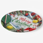 Pickleball Weihnachtsthema Pappteller (Schrägansicht)